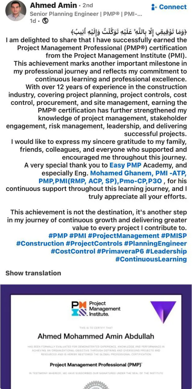 Success post from an Easy PMP graduate