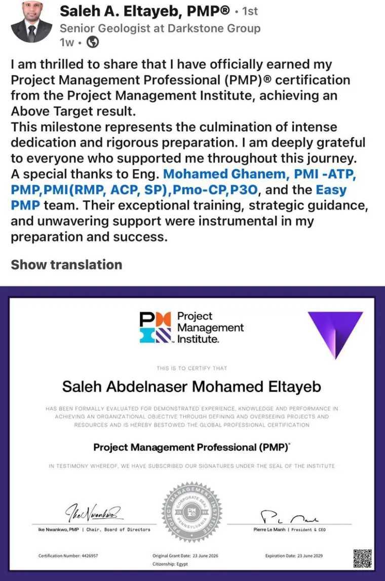 Success post from an Easy PMP graduate