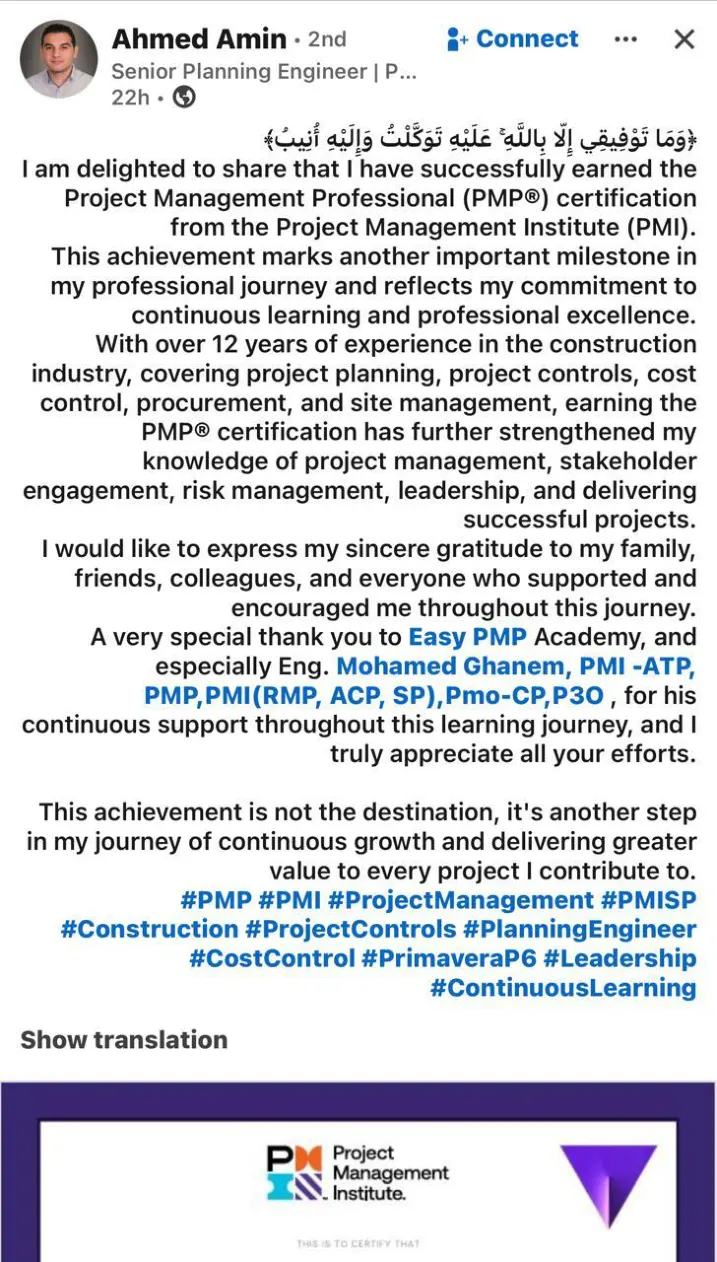 Success post from an Easy PMP graduate