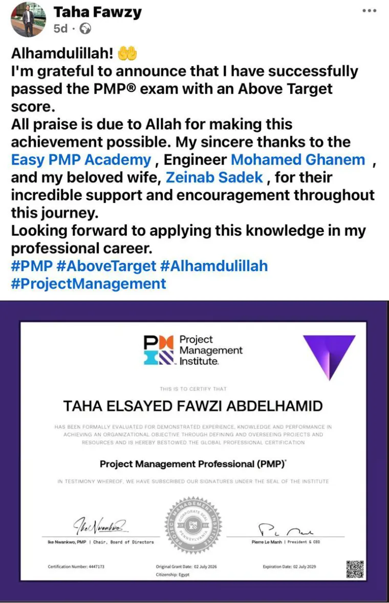 Success post from an Easy PMP graduate