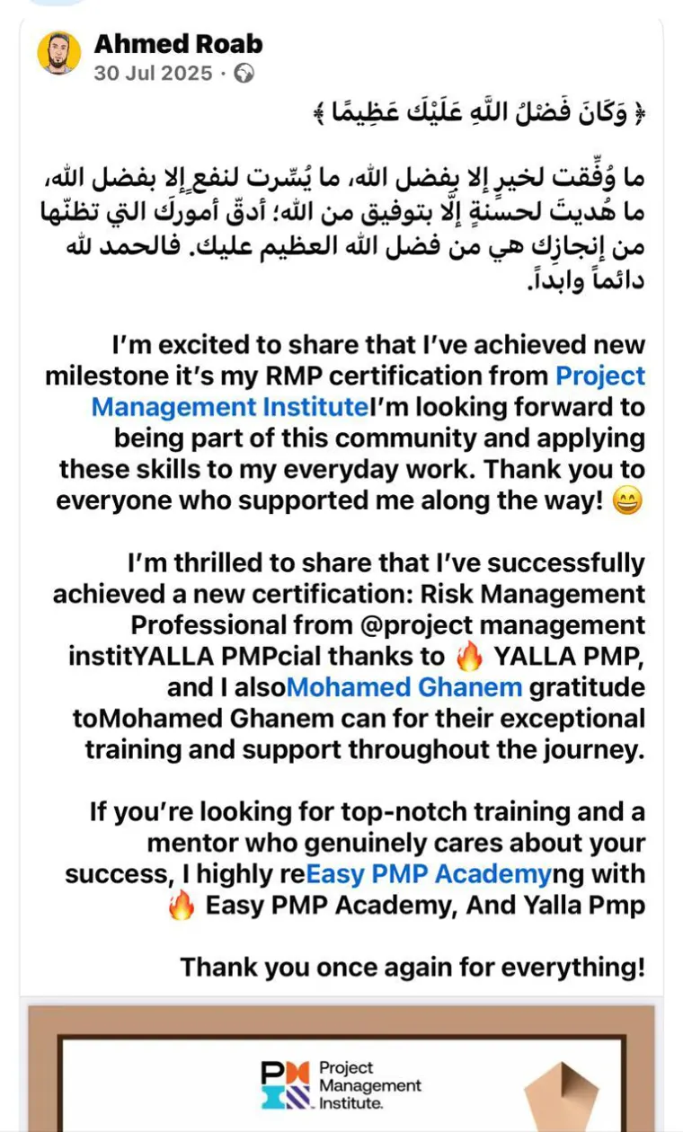 Success post from an Easy PMP graduate