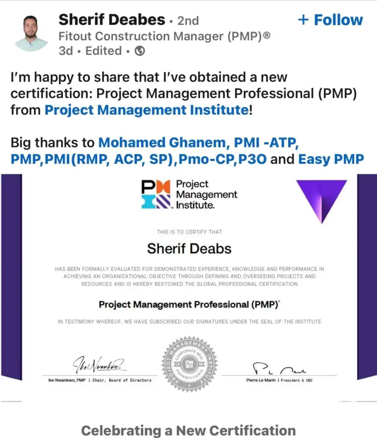 Success post from an Easy PMP graduate